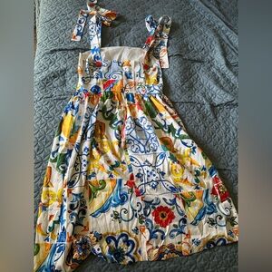 positano White Multicolor Tile-Print Sundress